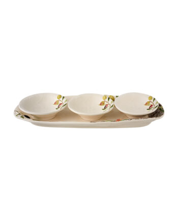 bordallo pinheiro plat olive avec set de 3 bols olive